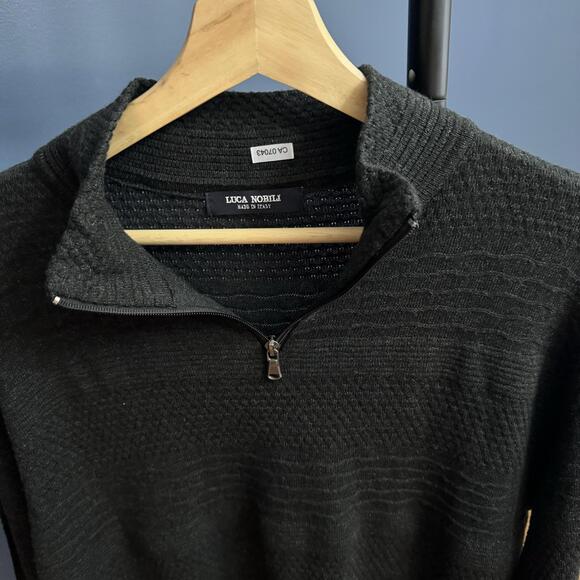 Luca Nobili, Grey Wool Blend Quarter Zip Sweater, Made in Italy, Mens Large - Picture 2 of 7